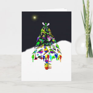 Cartes Pour Fêtes Annuelles Colorful Bird Christmas Tree in the Snow