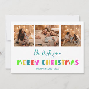 Cartes Pour Fêtes Annuelles Colorful Bold Joyeux Noël Trois photos