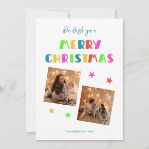 Cartes Pour Fêtes Annuelles Colorful Bold Script Joyeux Noël Deux photos