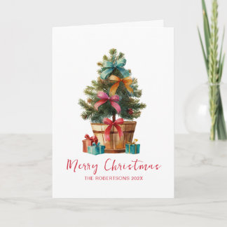 Cartes Pour Fêtes Annuelles Colorful Bows Rustic Tree Christmas