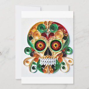 Cartes Pour Fêtes Annuelles COLORFUL dAY oF tEAD fLOWER sKULL QUILLING ART