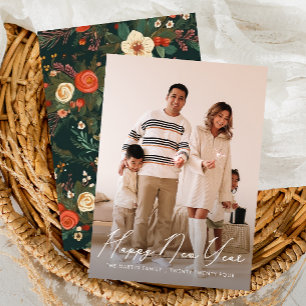 Cartes Pour Fêtes Annuelles Colorful Floral Joyeux Nouvel An Script photo