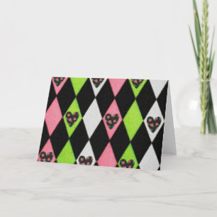 Cartes Pour Fêtes Annuelles Colorful harlequin Print with Rose Hearts