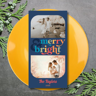 Cartes Pour Fêtes Annuelles Colorful Retro Merry & Bright Christmas 2 Photos