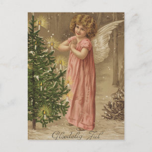 Cartes Pour Fêtes Annuelles Colorful vintage pink Christmas angel card