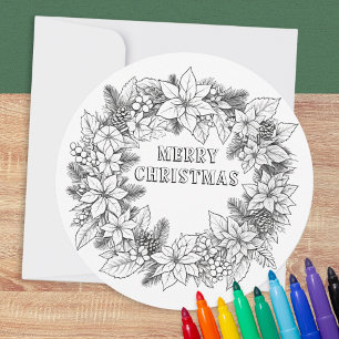 Cartes Pour Fêtes Annuelles Coloriage de Noël Élégant Couronne Joyeux Noël