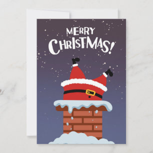Cartes Pour Fêtes Annuelles Comique drôle Père Noël Stuck Chimney