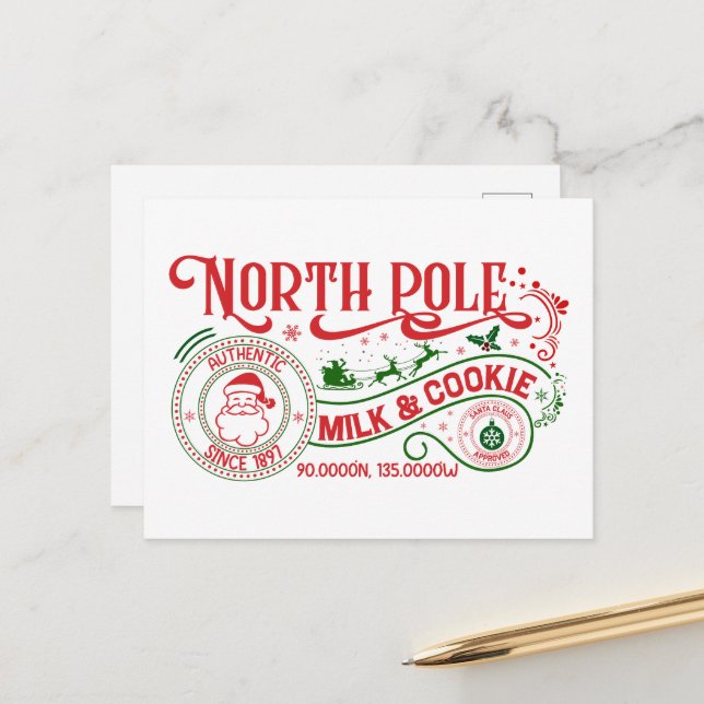 Cartes Pour Fêtes Annuelles Compagnie de biscuits de lait du Pôle Nord Noël (Devant/Arrière en situation)