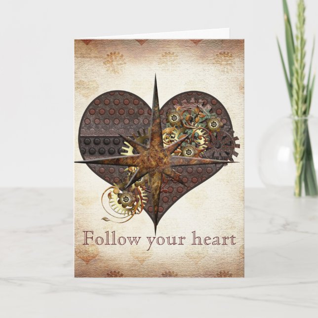 Cartes Pour Fêtes Annuelles Compass Star et Heart Steampunk Valentine (Devant)