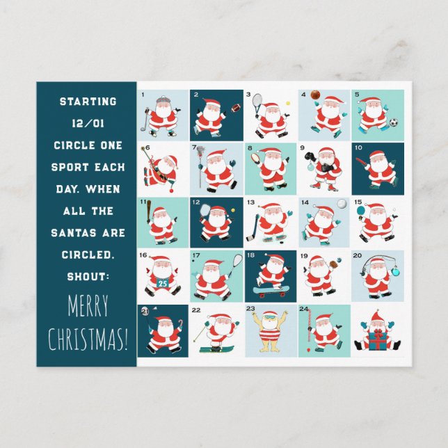 Cartes Pour Fêtes Annuelles Compte à rebours des sports Noël (Devant)