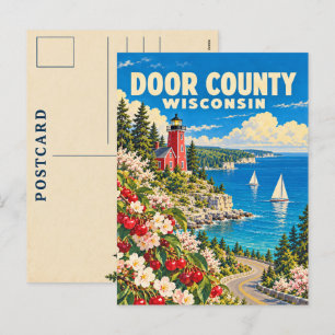 Cartes Pour Fêtes Annuelles Comté de Door Wisconsin Phare Vintage Cerise Ar