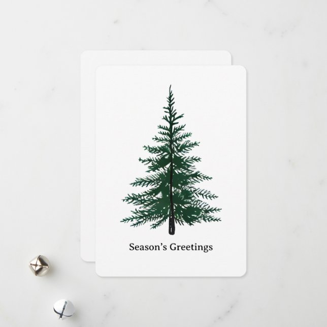 Cartes Pour Fêtes Annuelles Conception d'arbre à feuilles persistantes minimal (Devant/Arrière en situation)