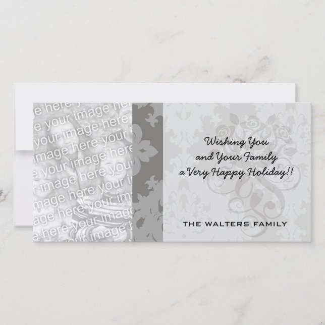 Cartes Pour Fêtes Annuelles conception de damas en diamant gris (Devant)