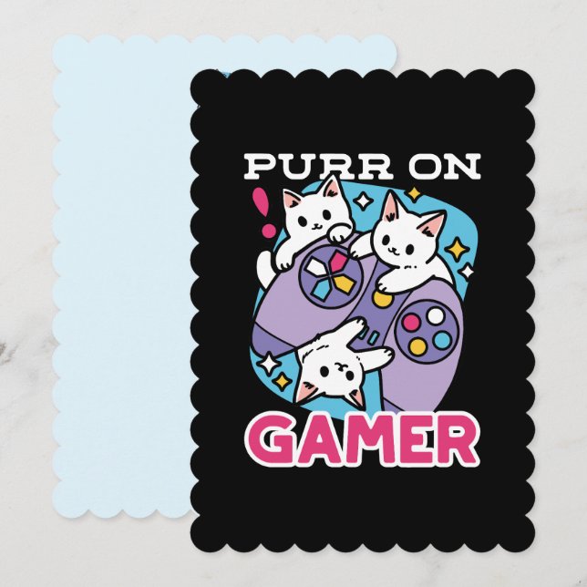Cartes Pour Fêtes Annuelles Conception de gamer de chat - Purr sur Gamer Joyst (Devant / Derrière)