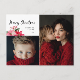 Cartes Pour Fêtes Annuelles Conception de poinsettia de Noël à l'aquarelle