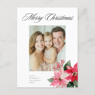 Cartes Pour Fêtes Annuelles Conception de poinsettia de Noël à l'aquarelle
