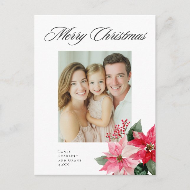 Cartes Pour Fêtes Annuelles Conception de poinsettia de Noël à l'aquarelle (Devant)