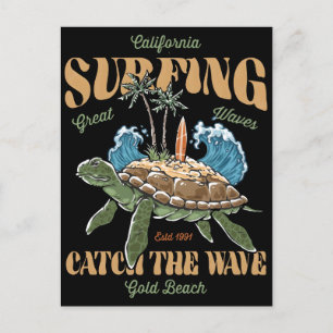 Cartes Pour Fêtes Annuelles Conception de tortue de surf avec des vagues calif