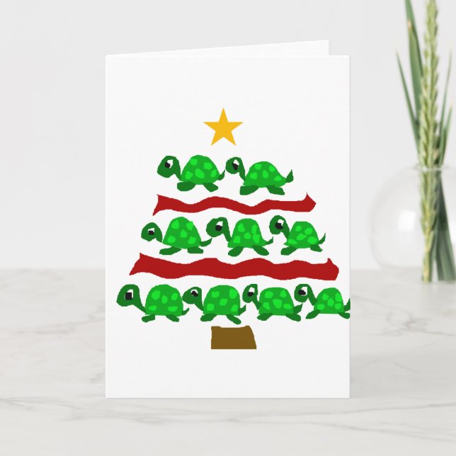 Cartes Pour Fêtes Annuelles Conception drôle d'arbre de Noël d'art de tortue (Devant)