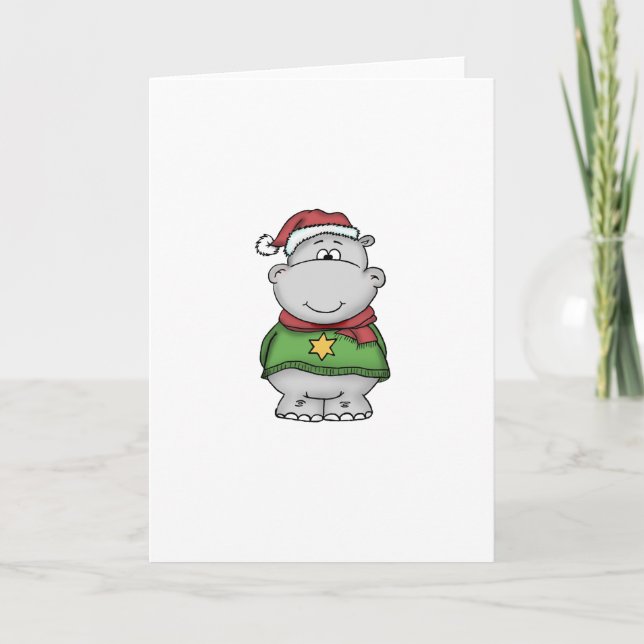 Cartes Pour Fêtes Annuelles Conception mignonne d'hippopotame de Noël (Devant)