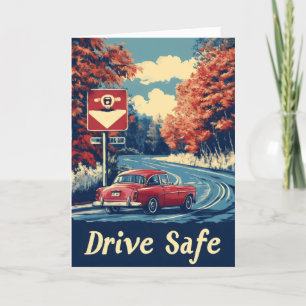 Cartes Pour Fêtes Annuelles Conduire une voiture rétro en toute sécurité