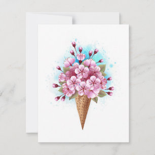 Cartes Pour Fêtes Annuelles Cône rose Sakura crème glacée gaufre