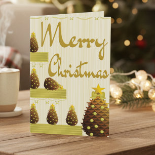Cartes Pour Fêtes Annuelles Cônes de pin et lettre cursive dorée Noël