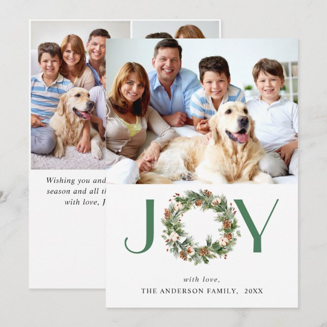 Cartes Pour Fêtes Annuelles Cônes de pin JOY Couronne de Noël sapin 4 PHOTO (Devant / Derrière)