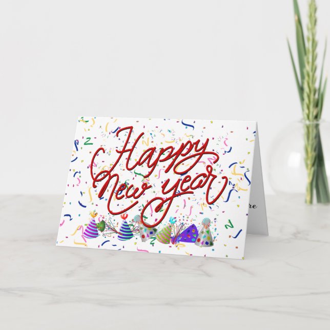 Cartes Pour Fêtes Annuelles Confetti, Casquettes de fête, Bonne année (Devant)