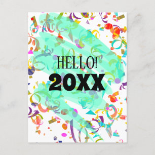 Cartes Pour Fêtes Annuelles Confetti coloré Nouvel An Turquoise Squiggle Modèl