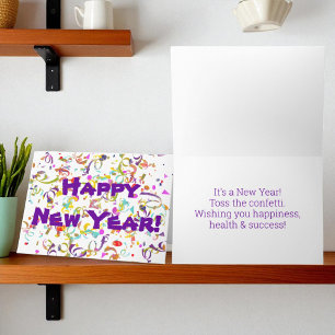 Cartes Pour Fêtes Annuelles Confettis Colorés Bonne Année Message Personnalisé