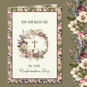 Cartes Pour Fêtes Annuelles Confirmation du sacrement Couronne florale religie