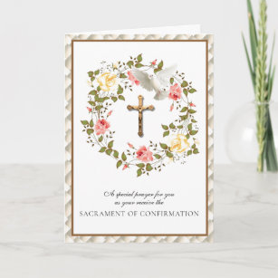 Cartes Pour Fêtes Annuelles Confirmation du sacrement Crucifix Floral Wreath