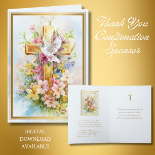 Cartes Pour Fêtes Annuelles Confirmation Parrain Floral Cross Prière