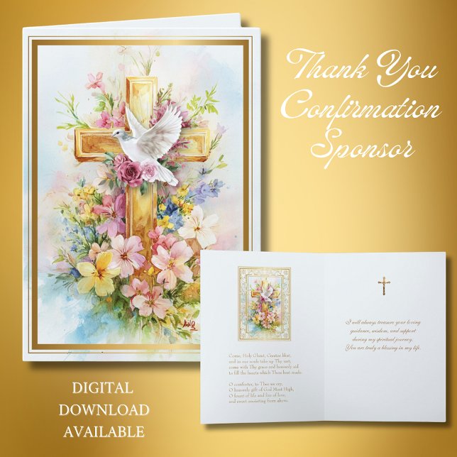 Cartes Pour Fêtes Annuelles Confirmation Parrain Floral Cross Prière (Créateur téléchargé)