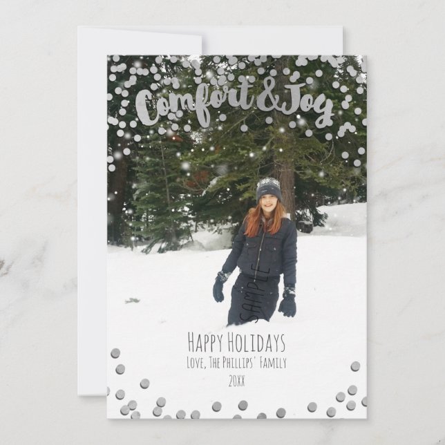 Cartes Pour Fêtes Annuelles Confort et joie Silver Holiday Photo de Noël (Devant)