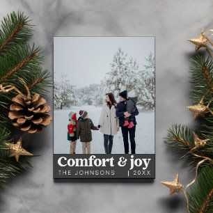 Cartes Pour Fêtes Annuelles Confort & Joie Photo et nom Noël moderne