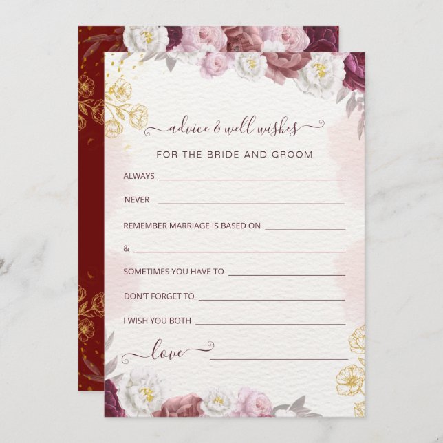 Cartes Pour Fêtes Annuelles Conseils et voeux pour mariée et mariée (Devant / Derrière)