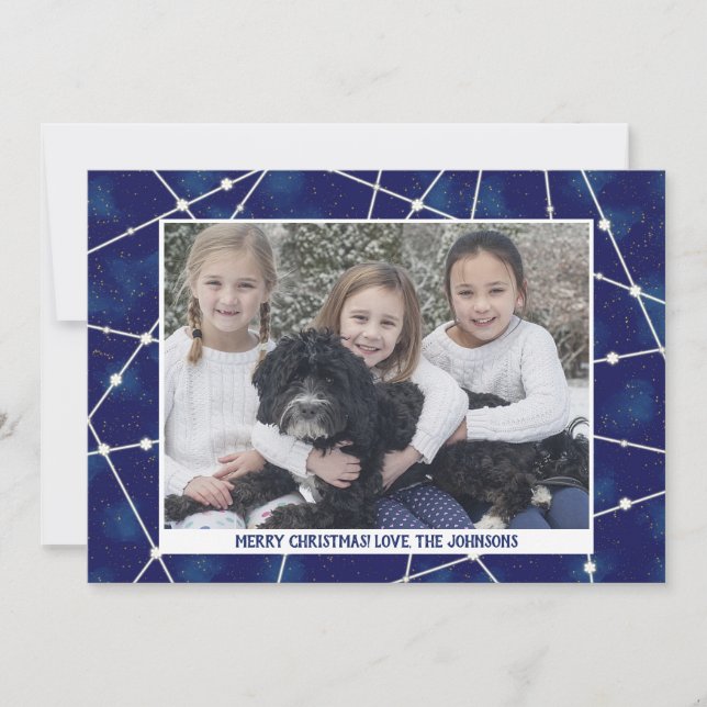 Cartes Pour Fêtes Annuelles Constellations de Noël Famille Photo Hiver Bleu (Devant)