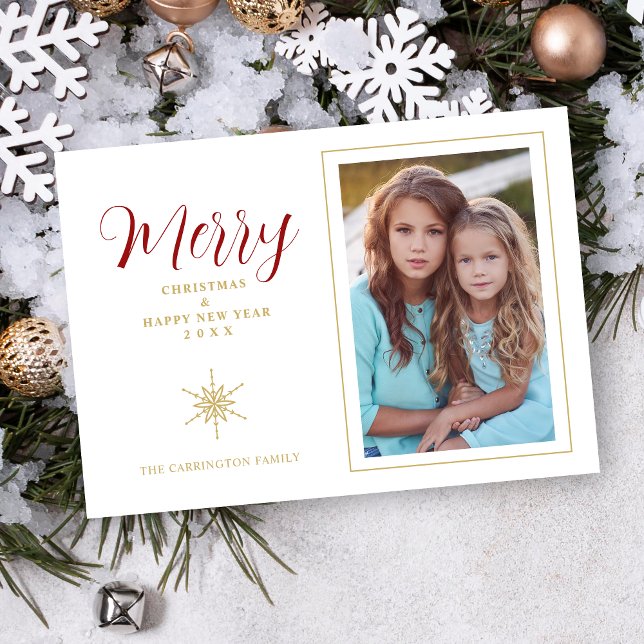 Cartes Pour Fêtes Annuelles Contemporain Slek Christmas Snowflake Photo (Contemporary Sleek Christmas Snowflake Photo Holiday Card with Envelope.)