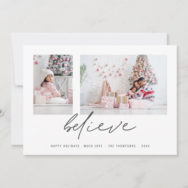 Cartes Pour Fêtes Annuelles Contemporary Believe 2 Photos Script Christmas (Devant)
