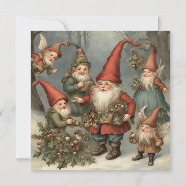 Cartes Pour Fêtes Annuelles Contes de fées de Noël Gnomes dans la forêt  (Devant)