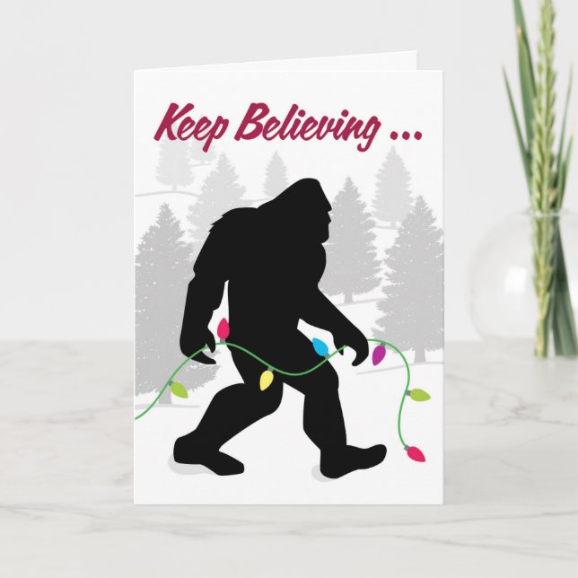 Cartes Pour Fêtes Annuelles Continuez à croire, Bigfoot avec les lumières des  (Devant)