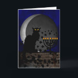 Cartes Pour Fêtes Annuelles Conversation Chanukah Noir<br><div class="desc">Une silhouette de chat noir de Théophile Steinlen pour le club de Le Chat Noir dans un arrangement moderne pour Chanukah comportant le chat noir avec un menorah allumé et un affaiblissement musardent.</div>