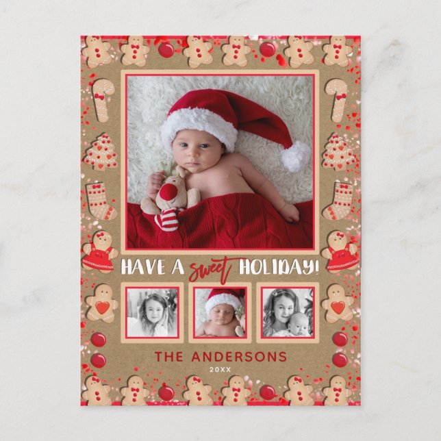 Cartes Pour Fêtes Annuelles Cookies de pain d'épice Noël 4 Photo Vacances (Devant)