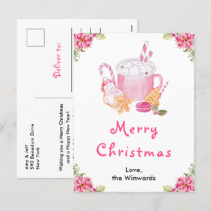 Cartes Pour Fêtes Annuelles Cookies de vacances et cacao rose joyeux Noël