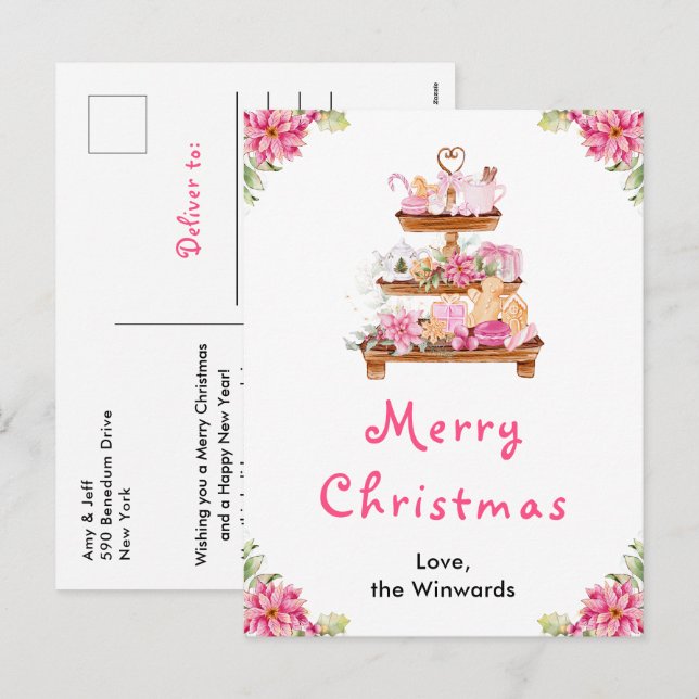 Cartes Pour Fêtes Annuelles Cookies de vacances et cacao rose joyeux Noël (Devant / Derrière)