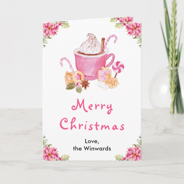 Cartes Pour Fêtes Annuelles Cookies de vacances et cacao rose joyeux Noël (Devant)