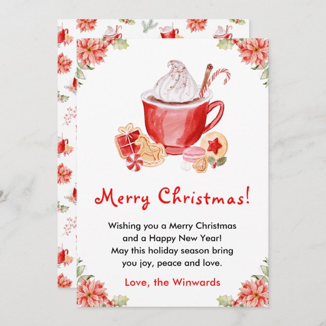 Cartes Pour Fêtes Annuelles Cookies de vacances et cacao Rouge Joyer Noël (Devant / Derrière)