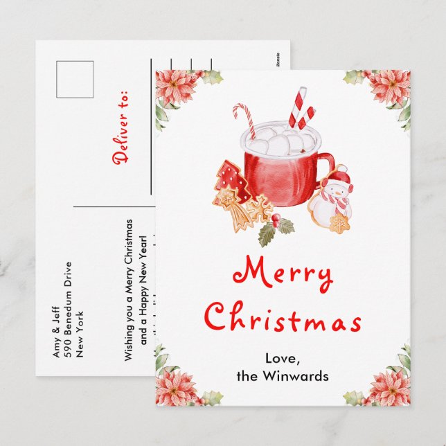 Cartes Pour Fêtes Annuelles Cookies de vacances et cacao Rouge Joyer Noël (Devant / Derrière)